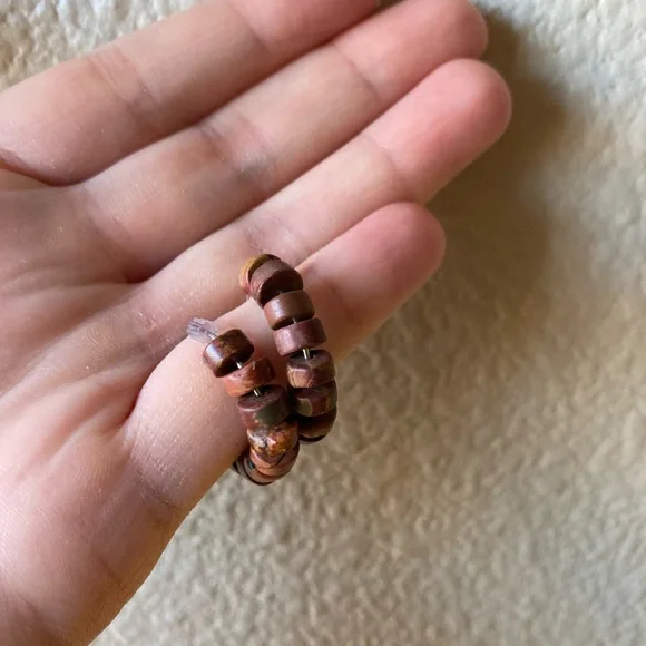 Handmade Picasso Jasper Beaded Hoop Earrings - Picture 2 of 8